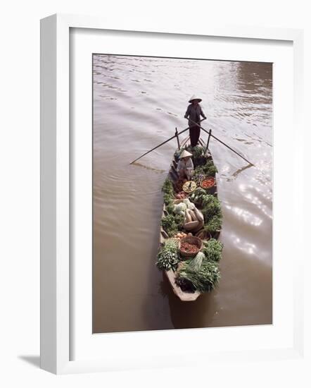 Floating Market Trader and Boat Laden with Vegetables, Phung Hiep, Mekong River Delta, Vietnam-Gavin Hellier-Framed Photographic Print