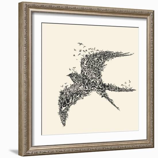 Flock of Birds in Bird Formation-RYGER-Framed Art Print