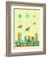 Flock of Boston Terriers-Jazzberry Blue-Framed Art Print