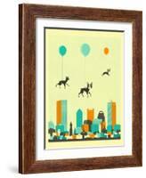 Flock of Boston Terriers-Jazzberry Blue-Framed Art Print