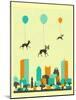 Flock of Boston Terriers-Jazzberry Blue-Mounted Art Print