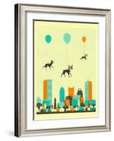Flock of Boston Terriers-Jazzberry Blue-Framed Art Print