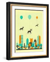 Flock of Boston Terriers-Jazzberry Blue-Framed Art Print