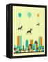 Flock of Boston Terriers-Jazzberry Blue-Framed Stretched Canvas