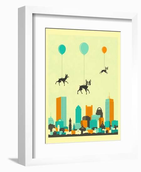 Flock of Boston Terriers-Jazzberry Blue-Framed Art Print