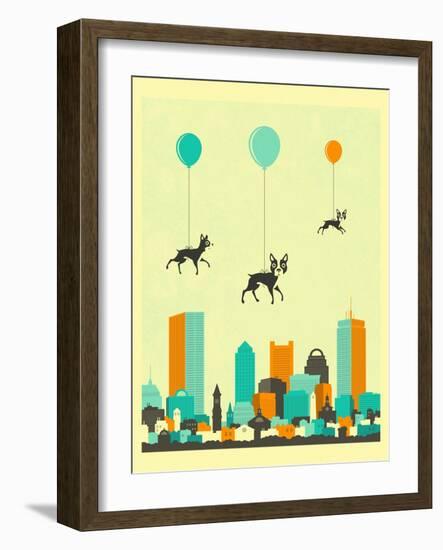 Flock of Boston Terriers-Jazzberry Blue-Framed Premium Giclee Print