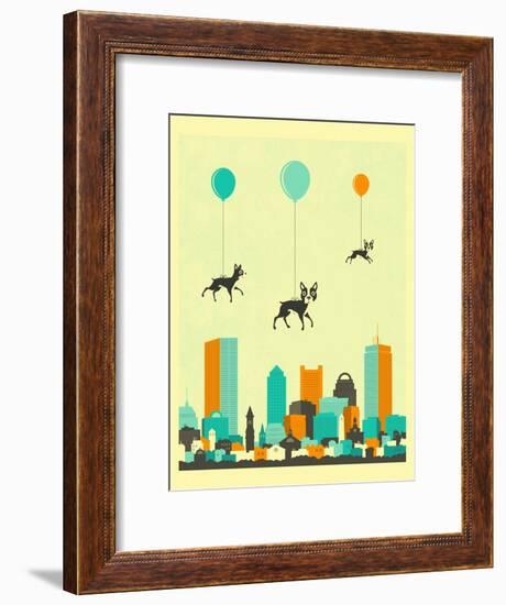 Flock of Boston Terriers-Jazzberry Blue-Framed Premium Giclee Print