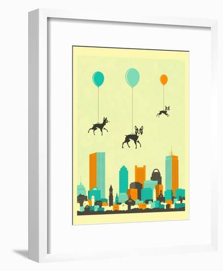 Flock of Boston Terriers-Jazzberry Blue-Framed Premium Giclee Print