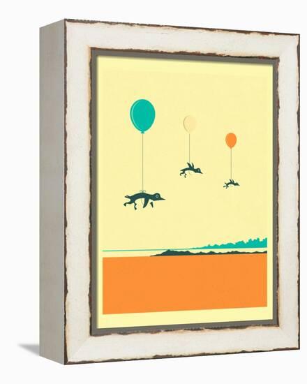 Flock of Penguins-Jazzberry Blue-Framed Stretched Canvas