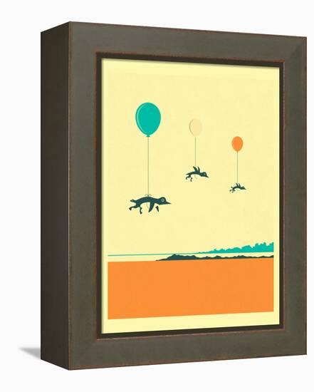 Flock of Penguins-Jazzberry Blue-Framed Stretched Canvas