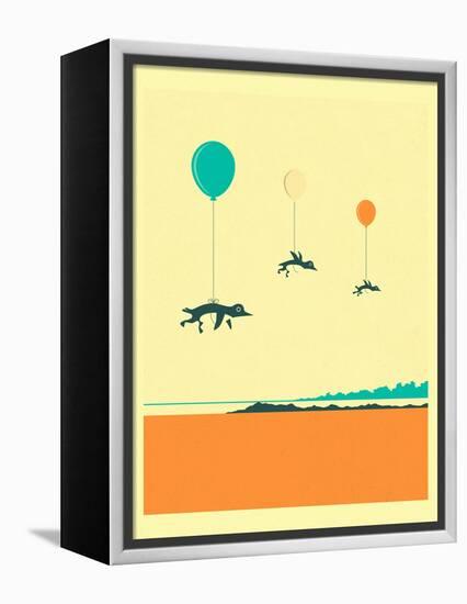 Flock of Penguins-Jazzberry Blue-Framed Stretched Canvas