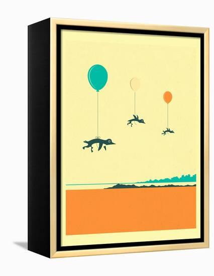 Flock of Penguins-Jazzberry Blue-Framed Stretched Canvas