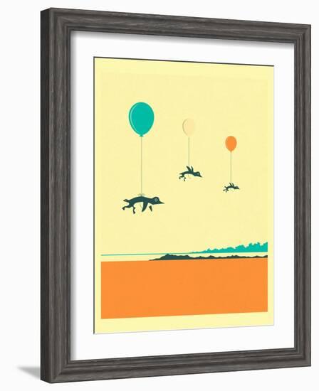 Flock of Penguins-Jazzberry Blue-Framed Art Print