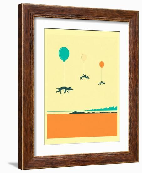 Flock of Penguins-Jazzberry Blue-Framed Art Print