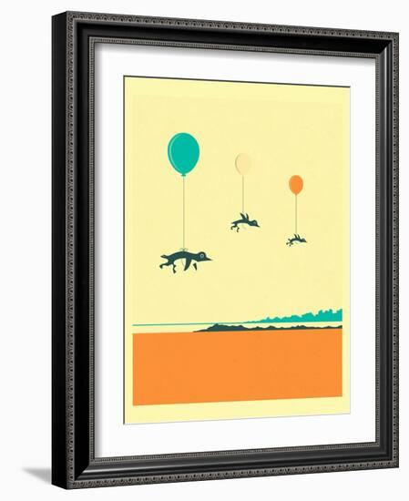 Flock of Penguins-Jazzberry Blue-Framed Art Print