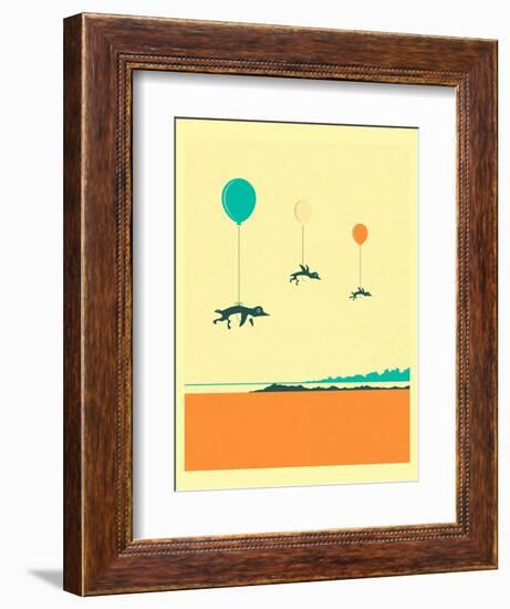 Flock of Penguins-Jazzberry Blue-Framed Premium Giclee Print