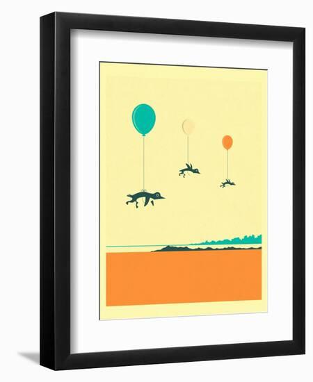 Flock of Penguins-Jazzberry Blue-Framed Premium Giclee Print