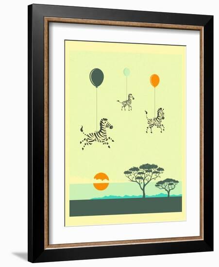 Flock of Zebras-Jazzberry Blue-Framed Art Print