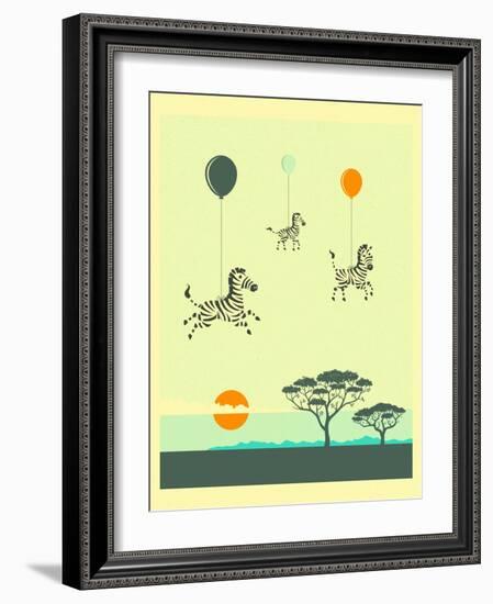 Flock of Zebras-Jazzberry Blue-Framed Art Print