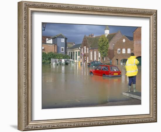 Flooded Car Park in Town Centre in October 2000, Lewes, East Sussex, England, United Kingdom-Jenny Pate-Framed Photographic Print