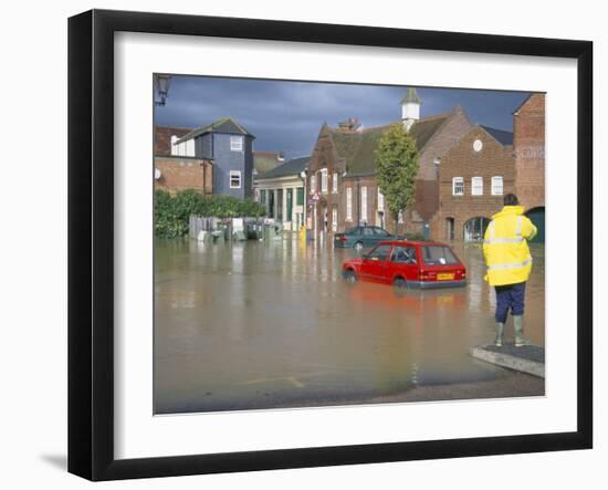 Flooded Car Park in Town Centre in October 2000, Lewes, East Sussex, England, United Kingdom-Jenny Pate-Framed Photographic Print