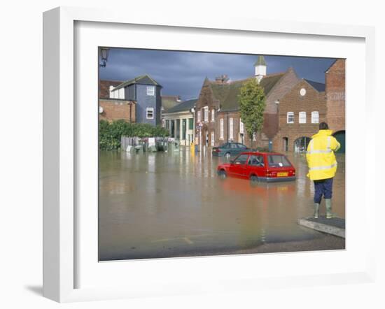 Flooded Car Park in Town Centre in October 2000, Lewes, East Sussex, England, United Kingdom-Jenny Pate-Framed Photographic Print