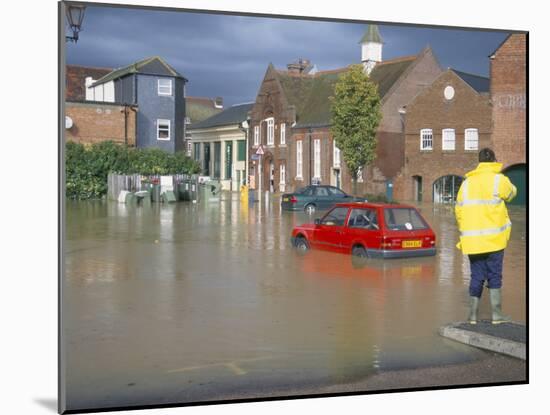 Flooded Car Park in Town Centre in October 2000, Lewes, East Sussex, England, United Kingdom-Jenny Pate-Mounted Photographic Print