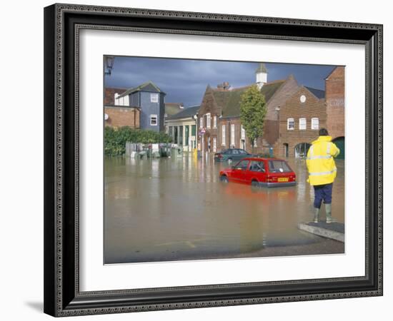 Flooded Car Park in Town Centre in October 2000, Lewes, East Sussex, England, United Kingdom-Jenny Pate-Framed Photographic Print