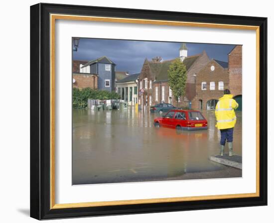 Flooded Car Park in Town Centre in October 2000, Lewes, East Sussex, England, United Kingdom-Jenny Pate-Framed Photographic Print