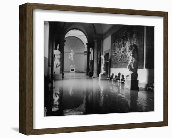 Flooded Museum, Accademia, Michelangelo's, "David" in Rear-null-Framed Photographic Print