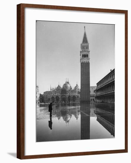 Flooded Piazza San Marco with St. Mark's Church in the Background-Dmitri Kessel-Framed Photographic Print