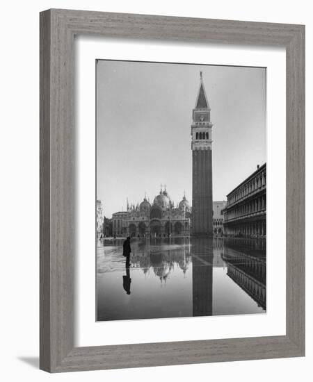 Flooded Piazza San Marco with St. Mark's Church in the Background-Dmitri Kessel-Framed Photographic Print