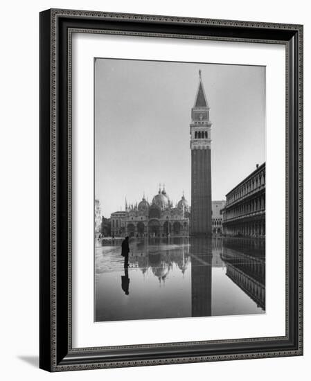 Flooded Piazza San Marco with St. Mark's Church in the Background-Dmitri Kessel-Framed Photographic Print