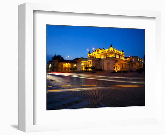 Floodlit National Assembly Building, Ploshtad National Assembly Square, Sofia, Bulgaria, Europe-Dallas & John Heaton-Framed Photographic Print