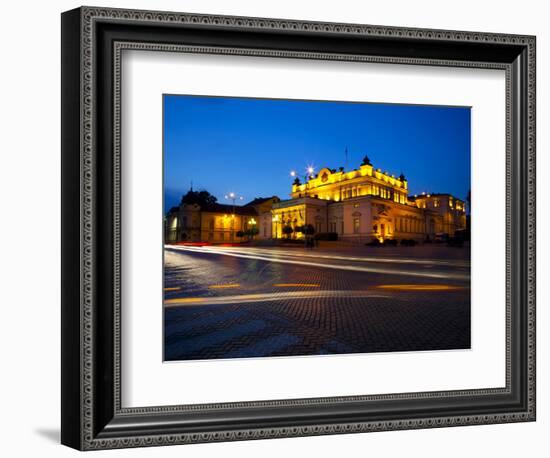 Floodlit National Assembly Building, Ploshtad National Assembly Square, Sofia, Bulgaria, Europe-Dallas & John Heaton-Framed Photographic Print