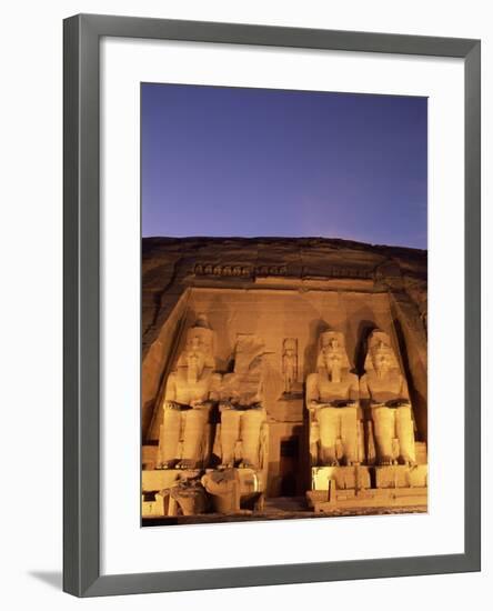 Floodlit Temple Facade and Colossi of Ramses II (Ramesses the Great), Abu Simbel, Nubia, Egypt-Upperhall Ltd-Framed Photographic Print