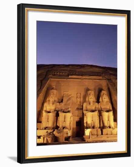 Floodlit Temple Facade and Colossi of Ramses II (Ramesses the Great), Abu Simbel, Nubia, Egypt-Upperhall Ltd-Framed Photographic Print