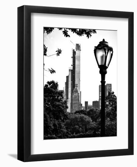 Floor Lamp in Central Park Overlooking Buildings (Essex House), Manhattan, New York-Philippe Hugonnard-Framed Photographic Print