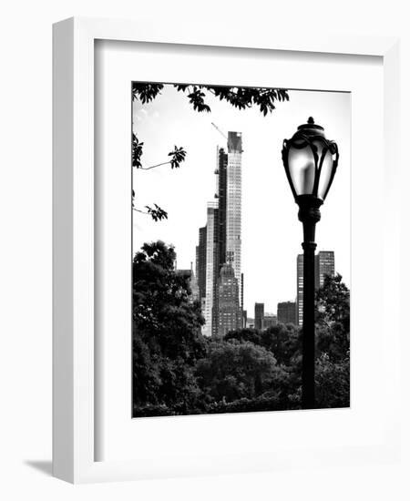 Floor Lamp in Central Park Overlooking Buildings (Essex House), Manhattan, New York-Philippe Hugonnard-Framed Photographic Print