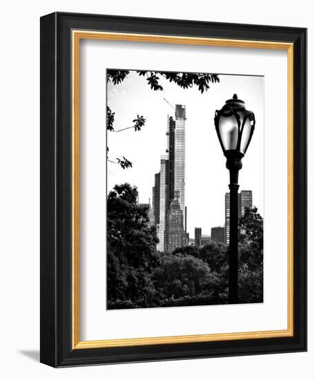 Floor Lamp in Central Park Overlooking Buildings (Essex House), Manhattan, New York-Philippe Hugonnard-Framed Photographic Print