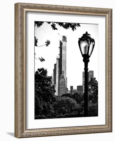 Floor Lamp in Central Park Overlooking Buildings (Essex House), Manhattan, New York-Philippe Hugonnard-Framed Photographic Print