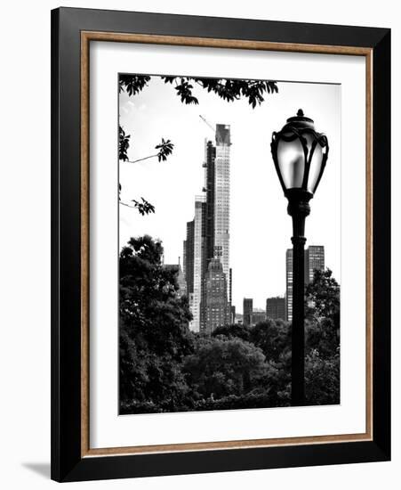 Floor Lamp in Central Park Overlooking Buildings (Essex House), Manhattan, New York-Philippe Hugonnard-Framed Photographic Print