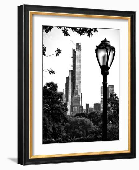 Floor Lamp in Central Park Overlooking Buildings (Essex House), Manhattan, New York-Philippe Hugonnard-Framed Photographic Print