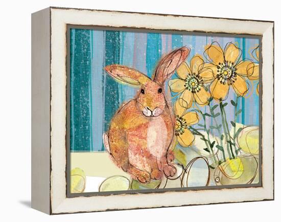 Floppy Bunny - Yellow Flowers-Robbin Rawlings-Framed Stretched Canvas