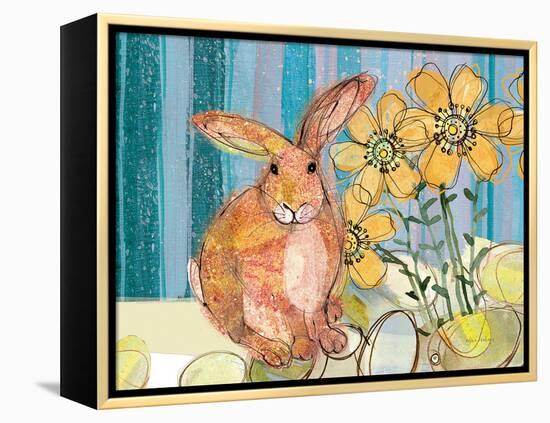 Floppy Bunny - Yellow Flowers-Robbin Rawlings-Framed Stretched Canvas