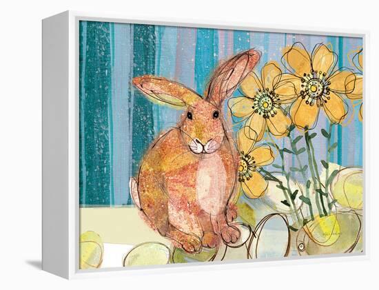 Floppy Bunny - Yellow Flowers-Robbin Rawlings-Framed Stretched Canvas