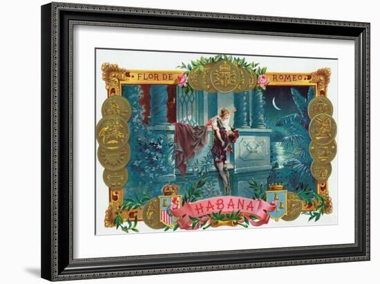 Flor de Romeo Brand Cigar Box Label, Famous Romeo and Juliet Balcony Scene-Lantern Press-Framed Art Print