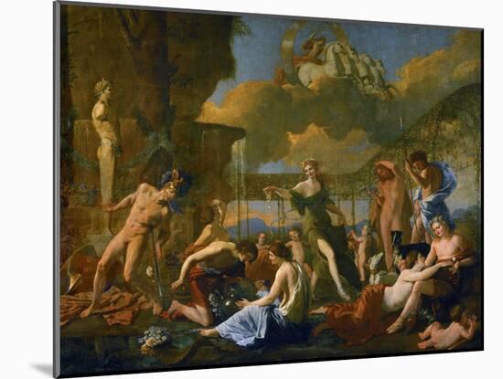 Flora's Realm, 1631, Three Gods, Flora, Apollo and Pan; Ajax Killing Himself-Nicolas Poussin-Mounted Giclee Print