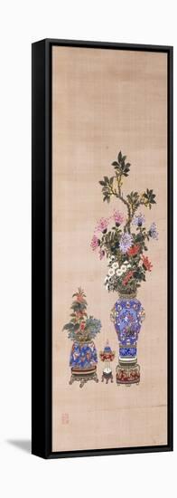 Floral Arrangements in Cloisonne Jars-null-Framed Premier Image Canvas