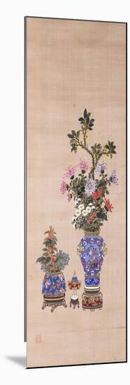 Floral Arrangements in Cloisonne Jars-null-Mounted Giclee Print